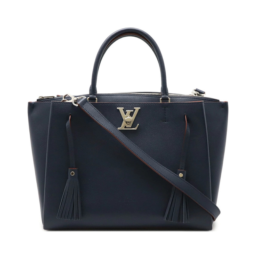 LOUIS VUITTON Lockme Tote Bag Leather Marine Blue Rouge Navy Blue